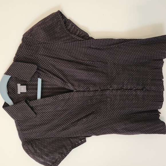 Ann Taylor brown polka dot button down short sleeve blouse - Picture 1 of 5